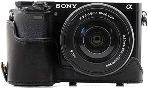 Megagear Sony Alpha A6300, A6000 Câmera de Câmera de Couro e Correia e Strap, com acesso à bateria - Black -