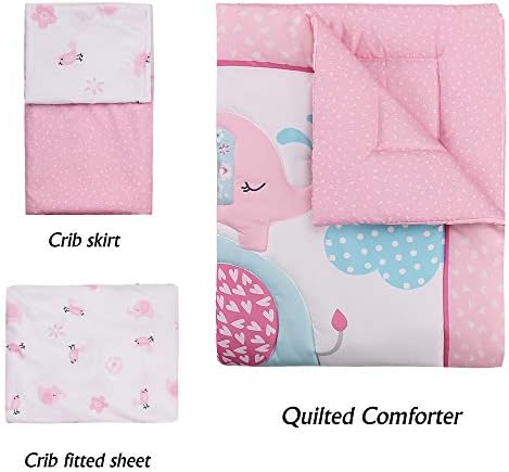 Berço de berço Conjunto de elefante rosa 3 peças Conjuntos de roupas de cama para bebês com consolador