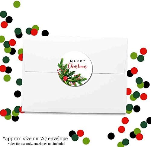 Aquarela Holly e Pine Christmas Agradecemos etiquetas, 40 2 de adesivos de círculo de festas por Amandacreation,
