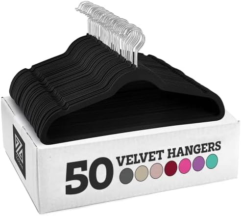 Zober Velvet Cabide 50 Pack - cabides pretos para casacos, calças e roupas de vestido - armadilhas não deslizantes