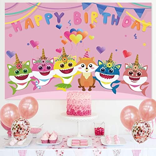 Baby Shark Birthday Borendrop Party Supplies ， Rosa Pastos de fotografia de desenhos animados Banner
