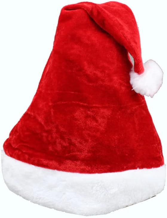 Chapéu vermelho do Papai Noel com acabamento branco de luxo com dicas e sinos de espanada de carvão,