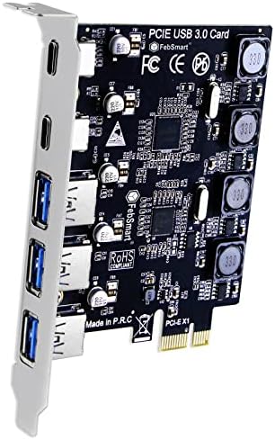FEBSMART 5-PORSPEED 5GBPS USB 3.0 PCIE USB CARD para Windows e PCs de desktop Linux, portas
