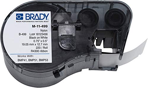 Brady M-11-499 Nylon Ploth B-499 Black On White Rótulo Cartucho, 3/4 Largura x 1/2 Altura, para impressoras BMP51/BMP53