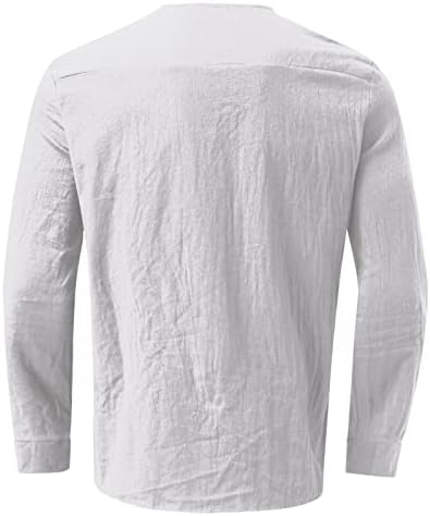 Camisas de linho de algodão masculino do ZDDO, Summer outono de manga comprida Button Down Down Casual Casual