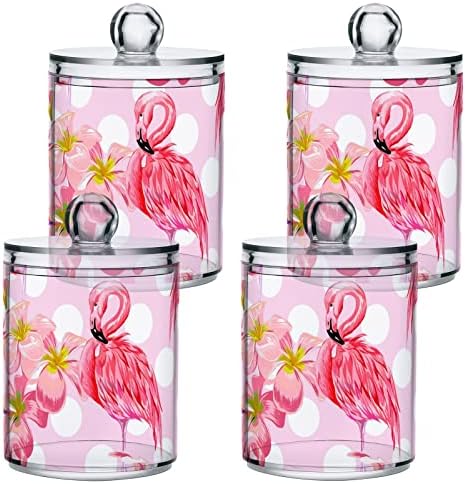Flores flamingos Flores Swab Swab Ponses de banheiro Jarrs com tampas Conjunto de algodão Round Bound Round