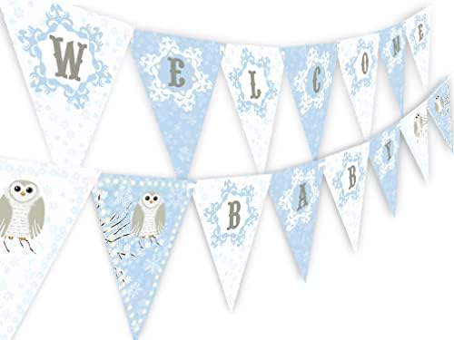 Coruja -neve azul Banner de boas -vindas - Banner de bebê de inverno Suprimentos de chá de bebê -