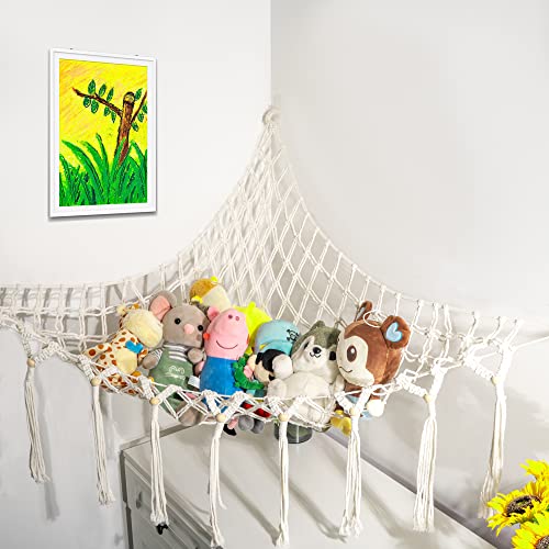 Hammock de animais de pelúcia, rede de animais recheada com hammock de brinquedo com tassels macram, portador