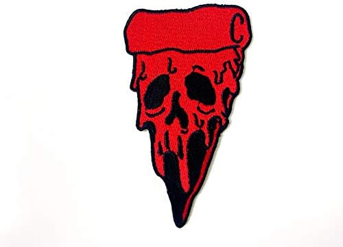 Th th zumbi ghost pizza skull the red color logotipo colorido costure ferro em apliques bordados placas de plataforma