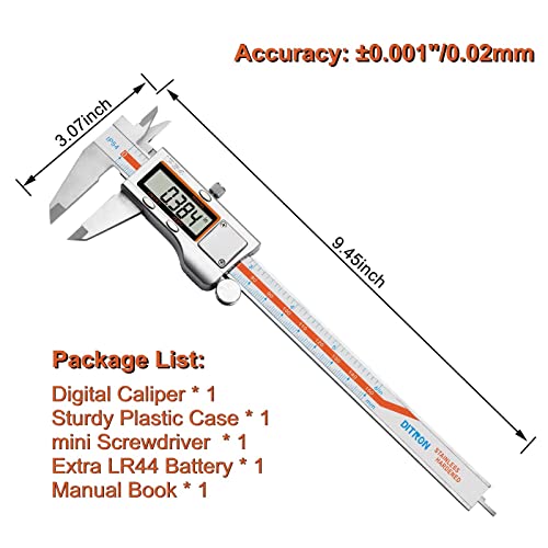Pinças digitais, ferramenta de medição de pinça de 6 polegadas Ditron, pinça de aço inoxidável IP54,