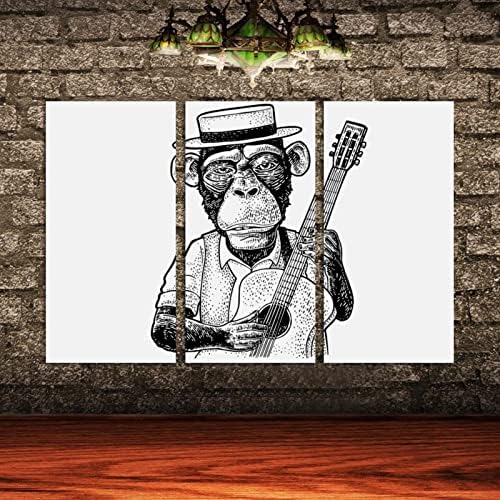 Arte de parede para sala de estar, pintura a óleo na tela grande macaco emoldurado com chapéu vestido segurando