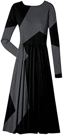 Vestidos femininos do Nokmopo para a Igreja Moda Casual Rould Roul Round Pollover Vestido de manga comprida