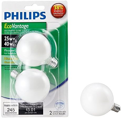 Philips 420877 40 watts equivalente a halogênio G16.5 Lâmpada de base da base do Globo Branco Candelabra,