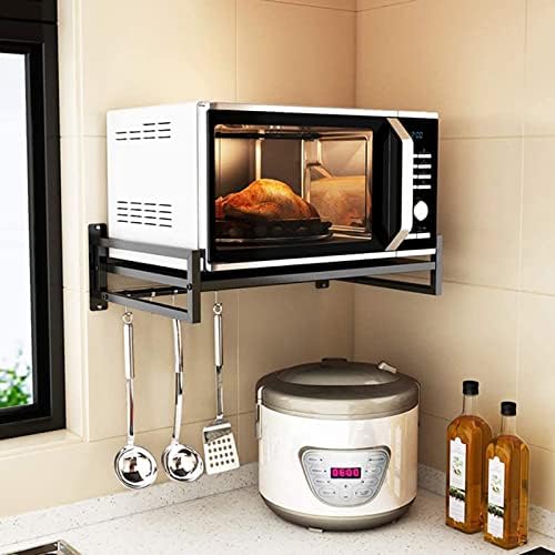 Kuyt Microwave forn Shelf parede montado, organizador de cozinha prateleiras flutuantes, com 5 ganchos