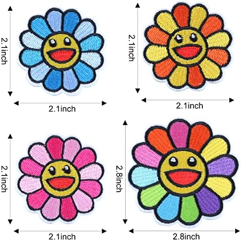 12pcs Smiley Face Patch Flower Bordeded Patches para mochilas Rainbow Gunflower Smiley Face Patches