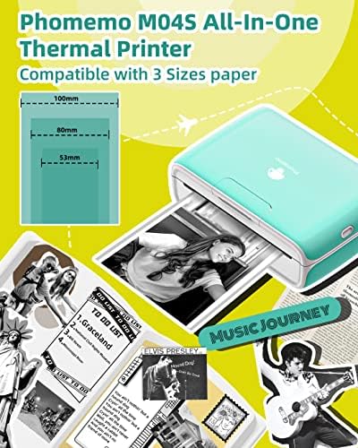 Phomemo M04S Impressora portátil- Impressora de adesivo térmico sem tinta Bluetooth com 3 rolos de