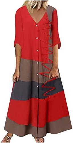 Vestido maxi de verão de 2023 feminino botão de manga meia para baixo bloco de vestido de vestido longo