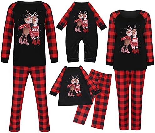 2022 Família de Natal Combationando Pijamas Elk Print Crewneck Tops calças xadrezes Jammies Sleepwear 2 peças