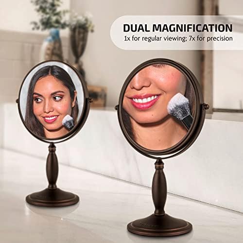 Ovente 8 '' espelho de maquiagem de mesa, ampliação de 1x e 7x, ampliação redonda de dupla face ajustável,