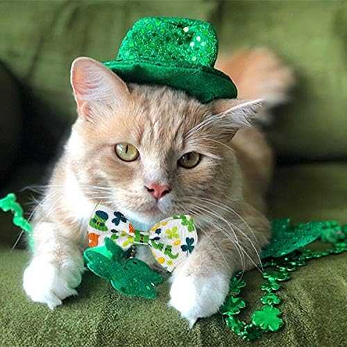 Pohshido St. Patrick's Gat Collar com gravata borboleta e sino, gatinho gatinho breakaway irlandês shamrock