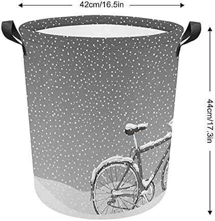 Bicicleta de cesta de lavanderia de Foduoduo coberta com neve, lavanderia de tempo de neve cesto
