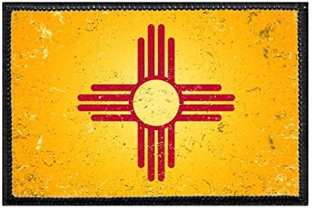 Bandeira do Estado do Novo México - cor - angustiada | Aparecimento de gancho e loop para chapéus, jeans, colete,