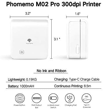 Phomemo M02 Pro Pocket Presster - Com 3 rolos de papel de ouro transparente ， Compatível com iOS + Android
