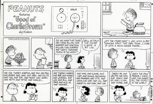 Peanuts Comic Stripes de Charles Schulz - Impressão original do Sunday Photostat - 5 de setembro de 1971 - Ela