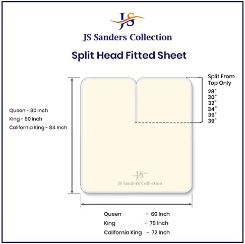 JS Sanders Collection Split Head King Sheets para canteiros ajustáveis ​​folhas de rei Split Sets King 34