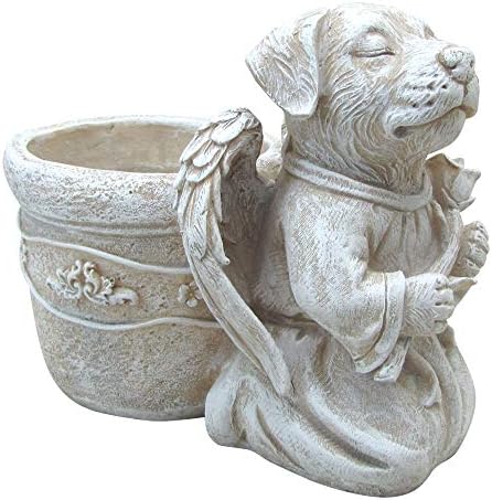 Angel de cão de polirresina confortável de 6 Angel segurando Tulip Memorial Pet estátua de estimação