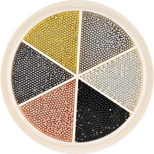 6 grades unhas arte minúscula caviar de aço de 0,8-1,5mm tamanho misto design 3d jóias de jóias prateadas de ouro