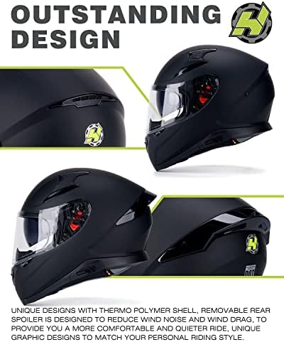 Capacete de motocicleta de rosto completo Hax com asa traseira dupla, capacete de bicicleta de rua com