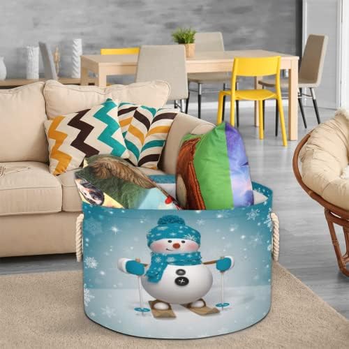 Winter Snowman Snowflake Grandes cestas redondas para cestas de lavanderia de armazenamento