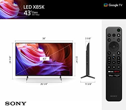 Sony 43 polegadas 4K Ultra HD TV X85K Série: LED Smart Google TV com Dolby Vision HDR e Taxa de atualização