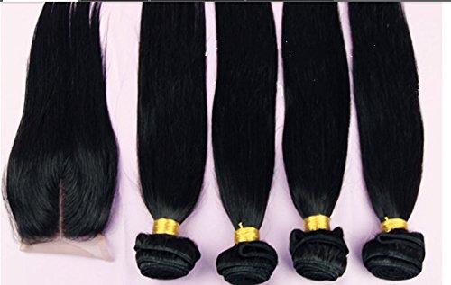 Hair Dajun 8a 3 Parte Fechamento com pacotes de pacote de cabelo de tecer virgem indiano reto Oferta 3bundles