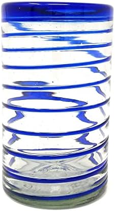 Órgoras de bebidas mexicanas sopradas à mão - conjunto de 6 copos com design em espiral azul cobalto