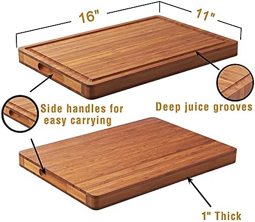 Placa de corte de madeira de bambu para cozinha, bloco de açougueiro de 1 de espessura, placa de charcutaria