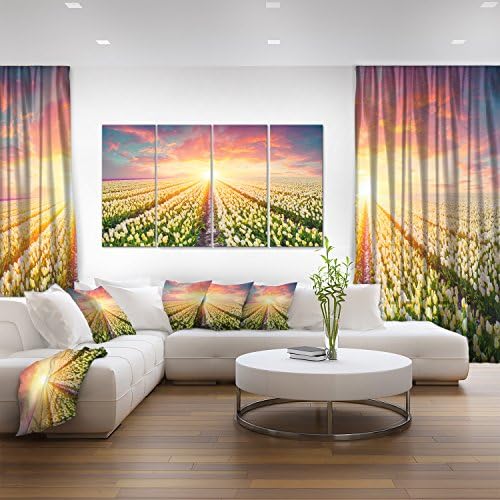 Designart Blooming Tulips White-Landscape Photo Canvas Art Print-60x28 5 peças, 60x28-5 painéis iguais, verde