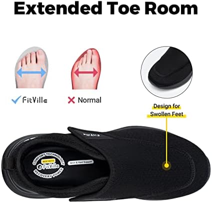 Sapatos diabéticos de Fitville para homens sapatos de deslizamento extra largo para pés inchados