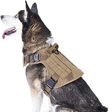 Arnês de cães táticos com fivelas de metal, colete de cão militar e de serviço ajustável com alça e