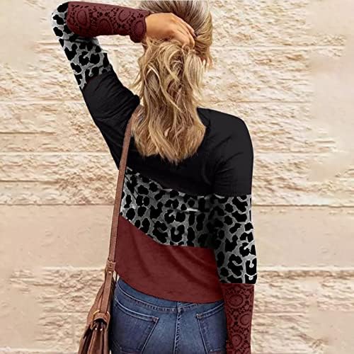Swrowesi feminino leopardo tampo tampos de manga longa Crupica de coloração Circlas de colorido Camisetas casuais