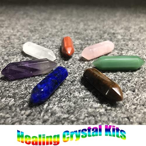 7 Chakra Set Kit Kit de Cristais de Cura, Pedras de pedras naturais Desenvolvimento de cristal hexagonal,