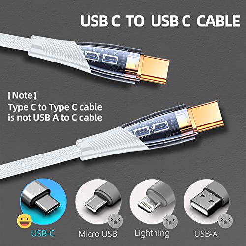 Ulikto 2packs 4ft/1,2m 100w USB C a USB C Cabo C PD translúcido Tipo C para Cabo Tipo C QC 5A Cabo de nylon