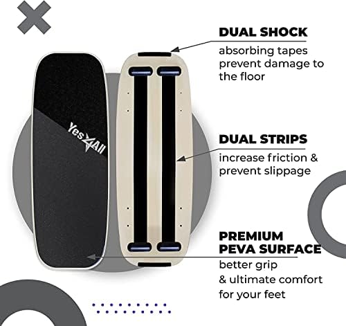 Yes4All Premium Surf Balance Board Board Trainer com rolhas ajustáveis ​​- 3 opções de distância