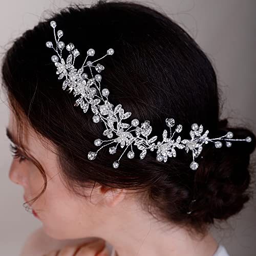 Flor de casamento de casamento Beryuan Pearls Rhinstone Bridal Hair Pent para noiva para a noiva Dama de dama