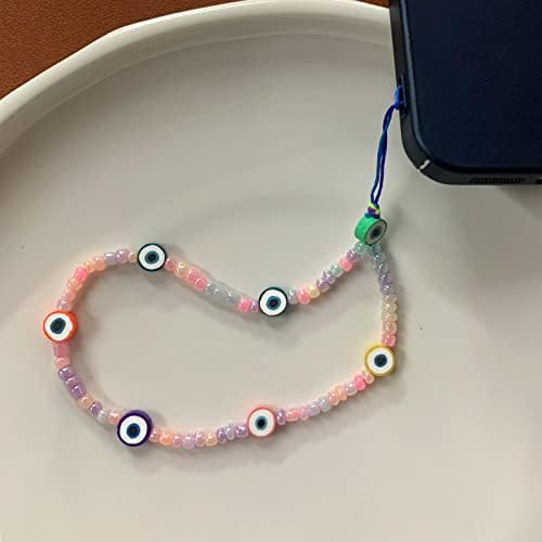 Sonzoll Phone Charm Eyes Phone Telefone pulseira Strap Pearl Rainbow Color Decoration Acessórios