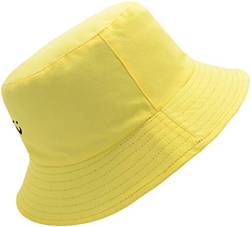 Capéu de balde unissex algodão sorriso de bordado reversível chapéu de viagem bucket praia chapéu de sol ao