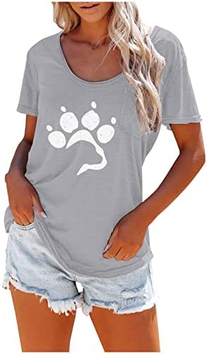 Tees gráficos fofos para mulheres Claw de gato de verão Print T camisetas casuais Blush de manga
