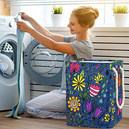 Cute Blue Floral Flower Laundry Tester com alças grandes cestas dobráveis ​​para lixeira, quarto de crianças, organizador