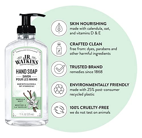 J.R. Watkins Gel Hand Soap com dispensador, lavagem hidratante da mão, todos naturais, sem álcool, sem